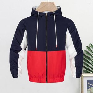 Men's Jackets Men Color Block Jacket Pockets Coat Stylish Hooded With Patchwork Design Long Sleeve Zipper Placket For Spring