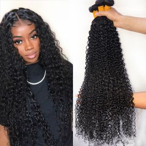 Malaysische versaute lockige Haarbündel 30 32 34 36 40 Zoll 1 3 4 Bündel natürliche schwarze menschliche Haarverlängerungen dickes Remy Mode Haare