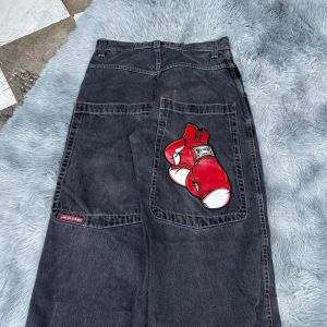 Мужские джинсы jnco y2k уличная одежда хип -хоп боксерские перчатки графическая принципа мешковатые черные брюки мужчины женщины хараджуку готические брюки зима 01 346