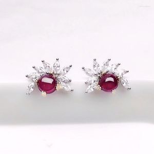 Stud Earrings Natural Real Red Garnet Luxury Earring 6 6mm 1ct 2pcs Gemstone 925 Sterling Silver Fine Jewelry For Men Or Women X21880