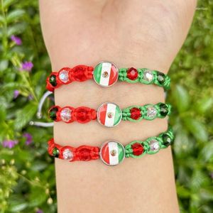 Charm Bracelets Fashion Jewelry Handmade Braided Rope String Crystal Beaded Ethnic Mexican Flag Bracelet For Women Men