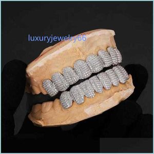 Grills Dental Grills Grillz Exclusiva Customização Moissanite dentes Grillz Iced Out Hop 925 Sier Brace decorativo Real Diamond Bling Too Dh2SF