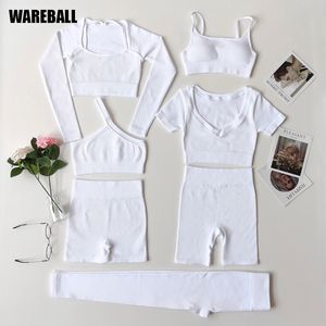 Йога наряды Wareball 2/3/7peece Seamless Yoga Set Women Sports Suits Trabout Bra Укороченные спортивные спортивные спортивные тренажеры.