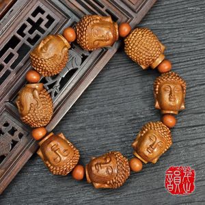 Strand Wood Carving Hand Chain Guanyin Arhat Buddha Head Bracelet Shakyamuni Beads Jujube Technology