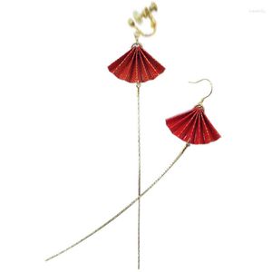 Orecchini a pennaglie 1 coppia in stile giapponese ventola rossa a pendente gioiello gancio vintage gioielli vintage hanfu accessori da donna femminile regalo