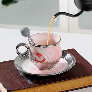 Koppar tefat keramisk kaffekoppskat med sked blomma te gåva franska vintage mugg dricks espresso matsal