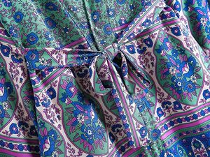 Stroje kąpielowe fitshinling vintage plażowy kimono świąteczne stroje kąpielowe rękaw Blure Bohemain Slim Bikini Cover Up Green Print Floral Cardigan Sashes