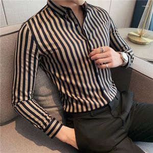 Męskie koszule plus size 5xl-m długie rękawowe pasiaste dla mężczyzn odzież 2023 proste szczupły fit luksusowy biznes chemise homme formalne zużycie
