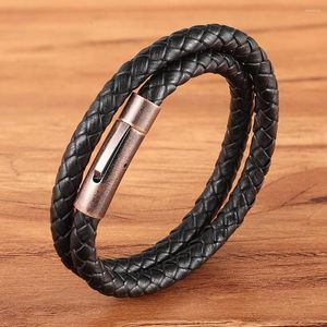 Charm Bracelets Classic Design Men's Jewelry Double-layer Leather Bracelet Stainless Steel Vintage Color Buckle Fashion Holiday Gifts