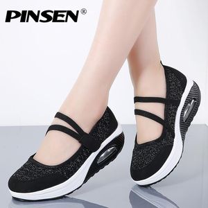 Сапоги Pinsen 2022 Summer Women Женщины Flat Platform Обувь женщина дышащая сетка повседневная обувь Moccasin Zapatos Mujer Ladies Boat Shoes