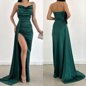 Vestidos de baile verde escuro espaguete de espaguete dividir vestido de noite prega um vestido formal de festa especial OCN Especial