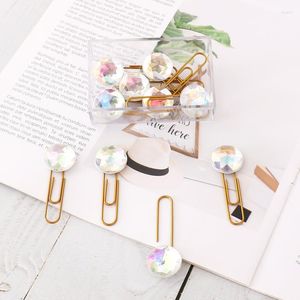 12pc/set altın bağlayıcı klips kawaii metal kağıt renkli kristal kelepçe bağlayıcı notlar mektup planlayıcı dekoratif kağıt clip hediye