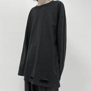 Herren-T-Shirts Langarm T-Shirt Schwarz Schlanker Fit Frühling Großer lässiges Feste Farbe Einfacher Mode personalisiert