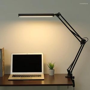 Bordslampor LED Folding Metal Desk Lamp Clip Long Arm Dimble Bedroom Office Computer Light Tattoo Nail Makeup