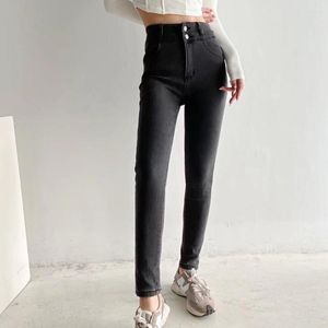 Jeans femminile 2023 autunno inverno velluto caldo donna spessa donna casual in vita alto euncione pancile denim pancile slimi pantaloni in pile nere