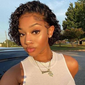 250% Short Curly Bob Lace Front Human Hair Wigs Transparent Pixie Cut Preplucked Hairline Wholesale For Black Women