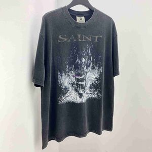 Uixe Men's T-shirts Star's Same Small Fashion Brand Saint Michael's Dark Limited High Street Old Washed T-shirt