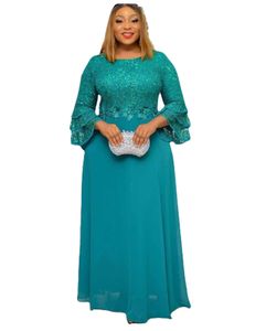 Ethnic Clothing L3XL African Dresses for Women Spring Autumn Three Quarter Sleeve Polyester Solid Color Long Dress Maxi 230818