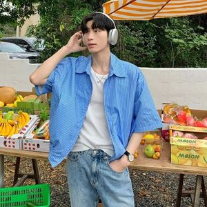 Men's Jackets Striped Men Japanese Style Leisure Loose Turn-down Collar All-match High Street Half Sleeves Harajuku College