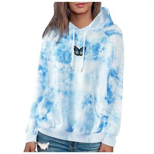 Damen Hoodies Y2K Ästhetische Krawatte Dye Frauen Schmetterling Stickerei Sweatshirts Kapuzenpops Outdoor Sports Tracksuits Harajuku Pullovers