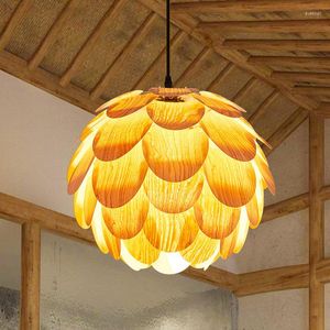 Pendant Lamps Nordic Creative Dining Lighting Southeast Asian Restaurant Study B&b Room Decoration Pine Cone Bamboo Wood Art Chandelier