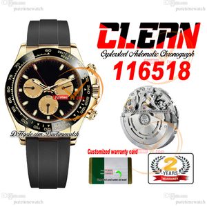 CF Clean Factory SA4130 Automatic Chronograph Mens Watch 1165 Yg Ceramic Bezel Black Champagne Stick Dial Oysterflex Rubber Super Edition إصدار PHERETIME RB09