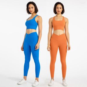 Aktive Sets Sommer Cloud Fabric Yoga Outfits Frauen 2 -teiliges Set Nylon Riemchen BH Cross Taille Leggings Workout Fitnessstudio -Kleidung Tracksuit