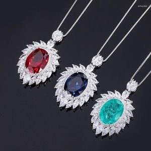 Chains Elegant Lab Created Sapphire Ruby Paraiba Tourmaline Pendant Necklace For Women S925 Silver Jewelry Original Birthday Gift Girl