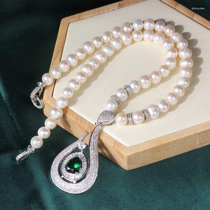 Chains Fashion Natural Freshwater Pearl Necklace Gem Inlaid Long