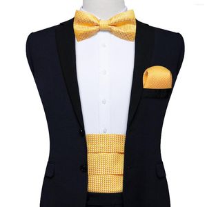 Bälten Dibangu Yellow Plaid Cummerbund för man bröllopsfest mode elastiska män midjemidor Förbundna bowtie formella bredbälte manschettkropp