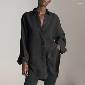 Kvinnors blusar 2023 Autumn Overdimensionerad bomullsskjorta Vit långärmad avslappnad skjortor Kvinnliga trendiga mode Löst kontorskläder damer
