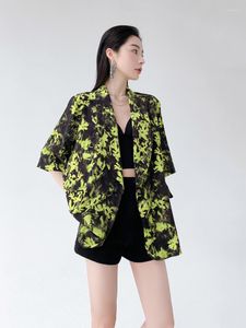 Women's Suits High-end Design Boyfriend Style Vintage Print Short Sleeves Small Suit Thin Casual Fashion Stylish Women Summer Blazer