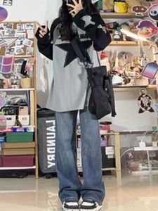 Kvinnors hoodies houzhou harajuku y2k kpop stjärna broderi hoodie kvinnor 2023 hösten grunge mode hip hop streetwear överdimensionerade tröja i