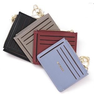 Card Holders Fashion Zipper Soft Leather Korean Women Short Wallet ID Credit Badge Holder Coin Purse With Keyring