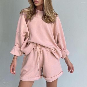 Women's Hoodies 2023 Ladies Solid Color Casual Matching Set Fashion Long Sleeved Tops och korta två stycken Summer Sports Suit