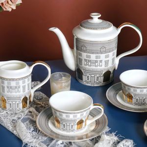 Muggar Retro Swan Castle Bone China Tea Set Coffee Pot Milk Sugar Bowl Cup Saucer Ceramic 230818