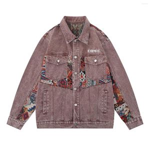 Herrjackor Lacible Ethnic Style Patchwork Denim Jacket 2023 Fashion Streetwear Autumn Outdoor Overrock Män kvinnor Thin Coat 314