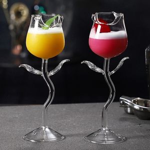 Vinglas Romantiska fancy rött glas cocktail transparent rosform bägare cup champagne för hem bröllop bar 230818