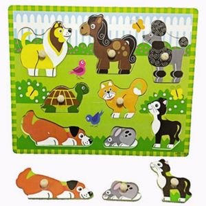 Montessori Wooden 3D Puzzles for Kids, Hand Grab Boards Cartoon Animals Puzzle Jigsaw Toys for Early Learning Educational Toys Puzzle - Bois Christmas Gift