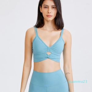 2023New Yoga Outfit Pleated Cross Sport Bra Thin Shoulder Strap Women Hollow Gym Fitness Top High-strength Shockproof Workout Training Bras Original