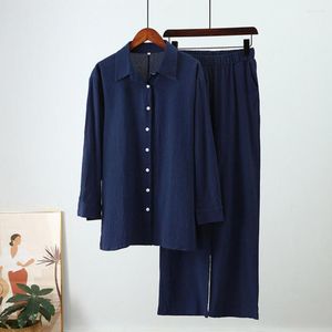 Kvinnors tvåbitar byxor Löst fit skjorta Set chic bekväm 2-del med bred ben veckad design för kvinnor bär arbetsdräkt