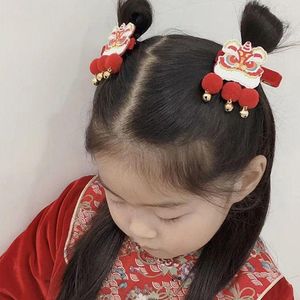 Hårtillbehör Headwear Plush Ball Tassel Bell Tiger Girl Chinese Style Clip Year Hairpin Red Bangs