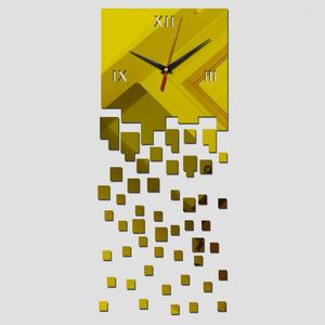 壁の時計はアクリルのdiyラブスクエアステッカークォーツ時計ファッションウォッチプロモーション家の装飾