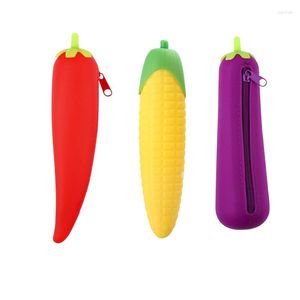 Large Capacity Noverty Eggplant Peas Bean Pod Corn Shaped Zip Pencil Case Silicone Pen Bag