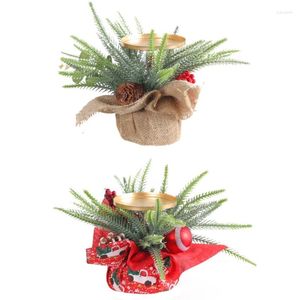 Titulares de velas Candelas de metal de Natal Red Berries Pinecone Stand Presente