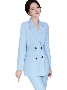 Women's Two Piece Pants Red Blue Black Women Jacket And Pant Suit Blazer Female Office Lady Long Sleeve Business Work Wear Formal 2 Set With