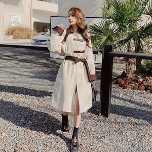 Frauen Trench Coats Frauen Mantel 2023 Frühling Herbst Korean Style Elegante losen Lederschnalle Spleiß Casual Mid-Long Windbreaker Jacket C338