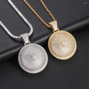 Chains Round Rotatable Shield Shape Pendant Necklace Shining Iced Out Full Zirconia Fashion Jewelry Spinning Gifts For Friend