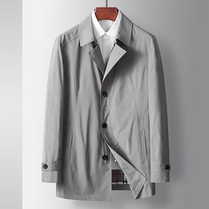 Masculino casaco de trincheira primavera/verão novo colarinho pólo de comprimento médio casual casual casual cor sólida cor sólida e de meia-idade masculina casaco comercial