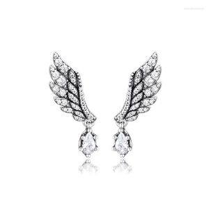 Stud Earrings Authentic 925 Sterling Silver Dangling Angel Wing For Women Clear CZ Ear Brincos Original Jewelry Wholesale